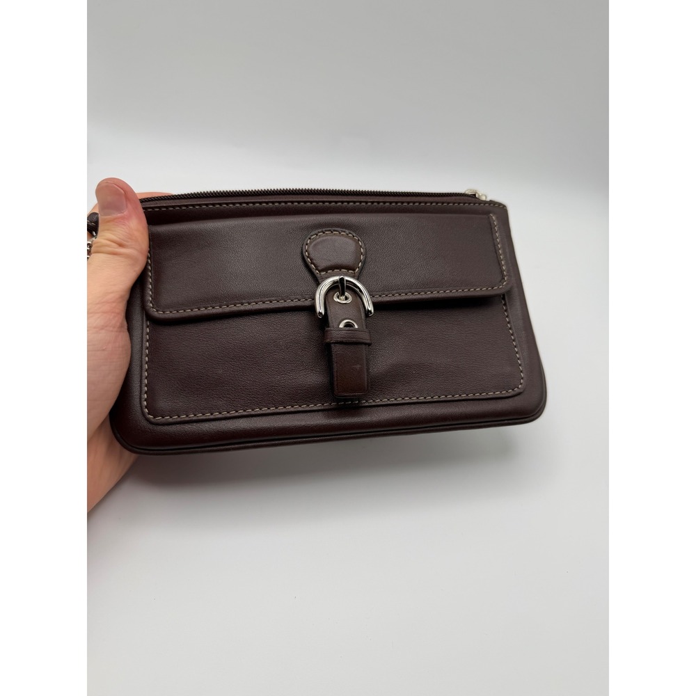 Vintage Coach Soho Brown Leather Buckle Flap Wristlet Pouch Y2K Boho Chic